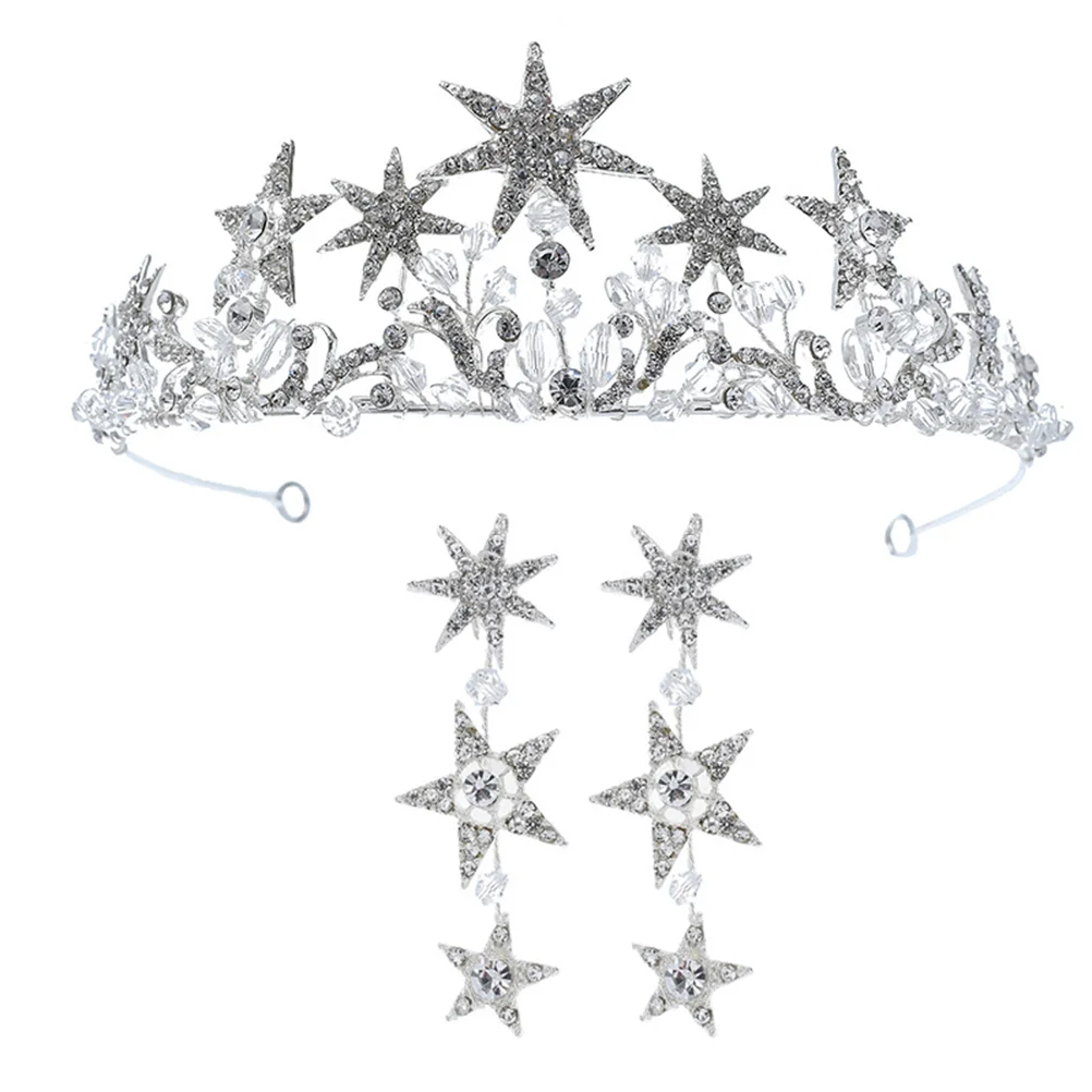 Diadema nupcial, tocado de estrella, corona, pelo, diademas Miss con diamantes de imitación para mujer