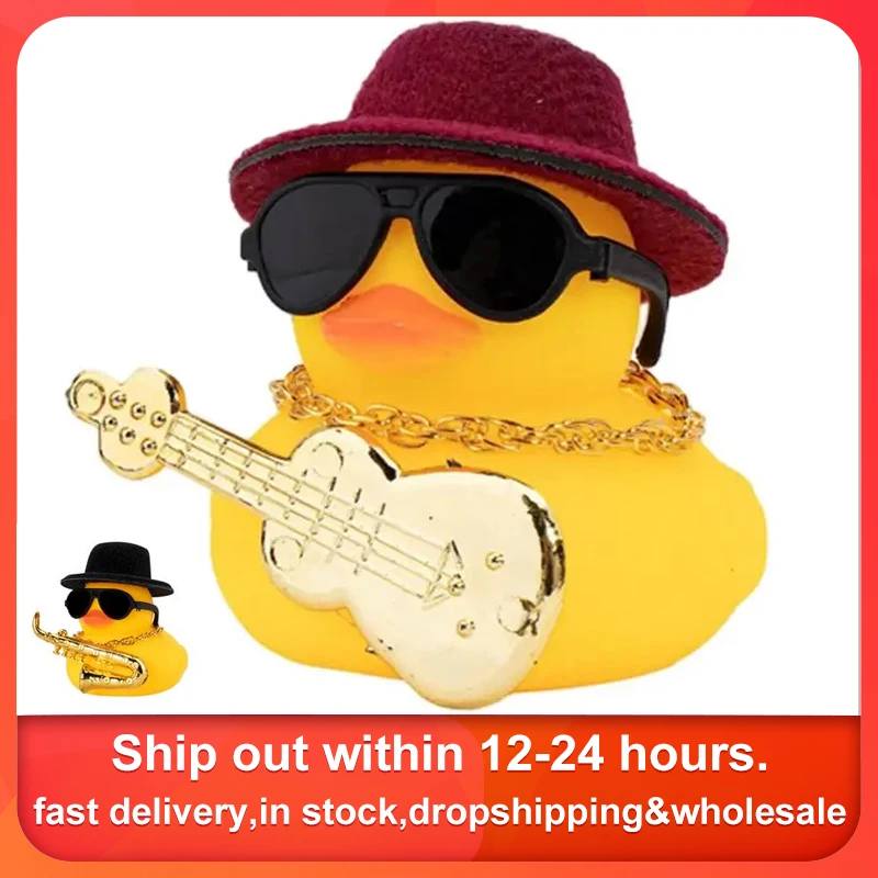 Duck For Car Squeak Rubber Ducks Car Ornaments Car Dashboard Duck Decoration With Hat Musical Instrument Necklace Sunglasses For