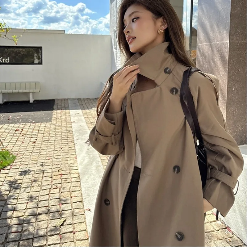 

Осень-зима, свободный супер длинный плащ, женские двубортные ветровки, женское пальто, женская одежда