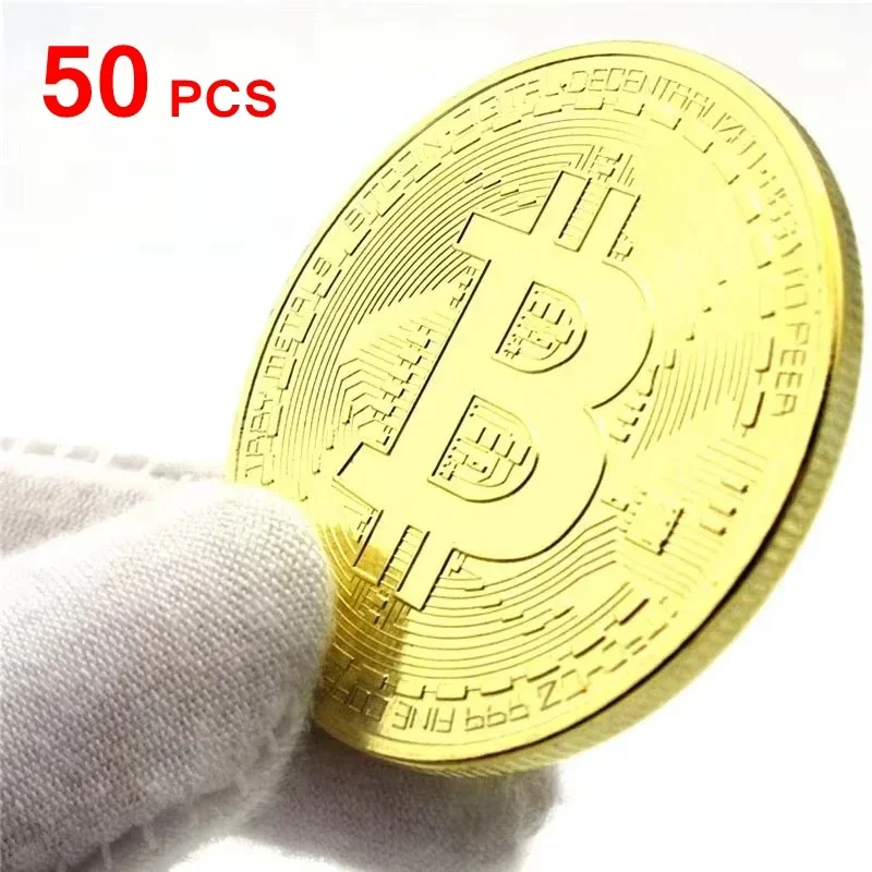 50pcs Bitcoin Creative Souvenir Gold Plated Coin Collectible Great Gift Bit Coin Art Collection Physical Gold Commemorative Coin