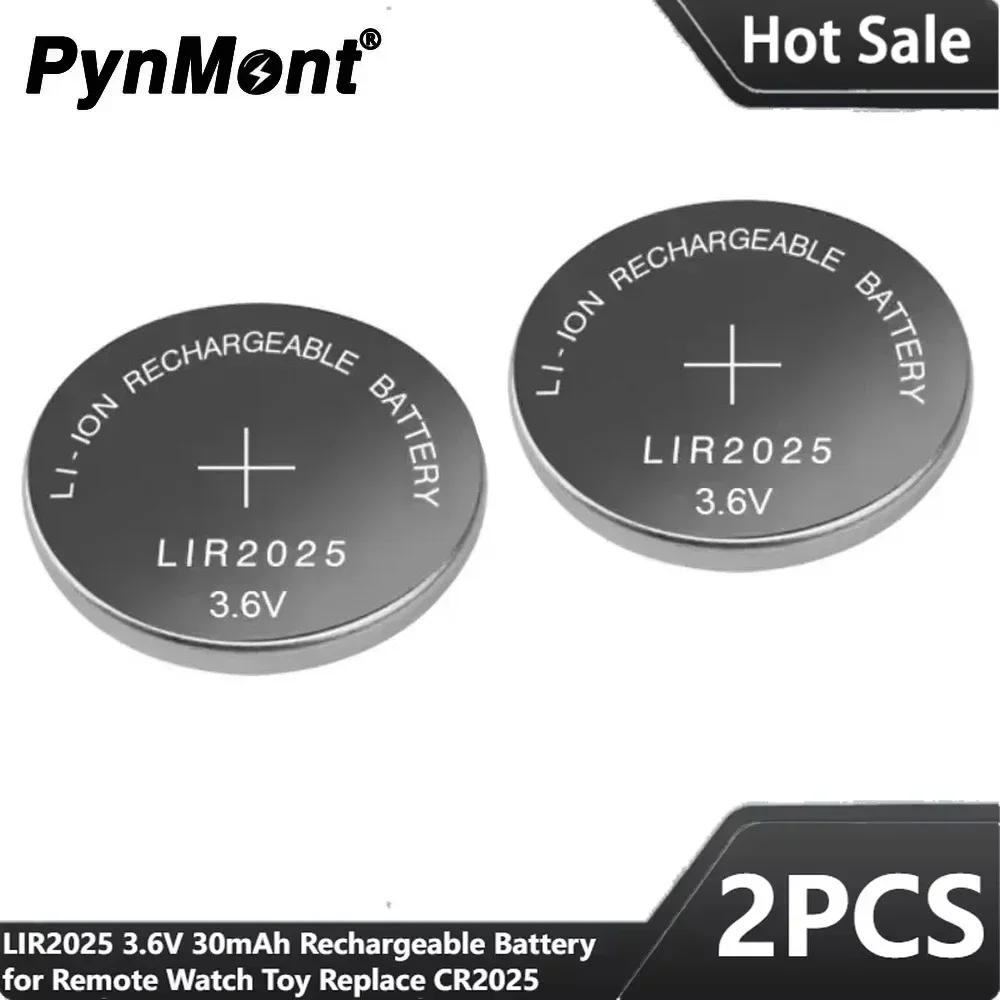 2PCS LIR2025 Rechargeable Lithium Battery LIR 2025 3.6V 30mAh for Remote Watch Toy Button Coin Cell Replace CR2025 ML2025 2025