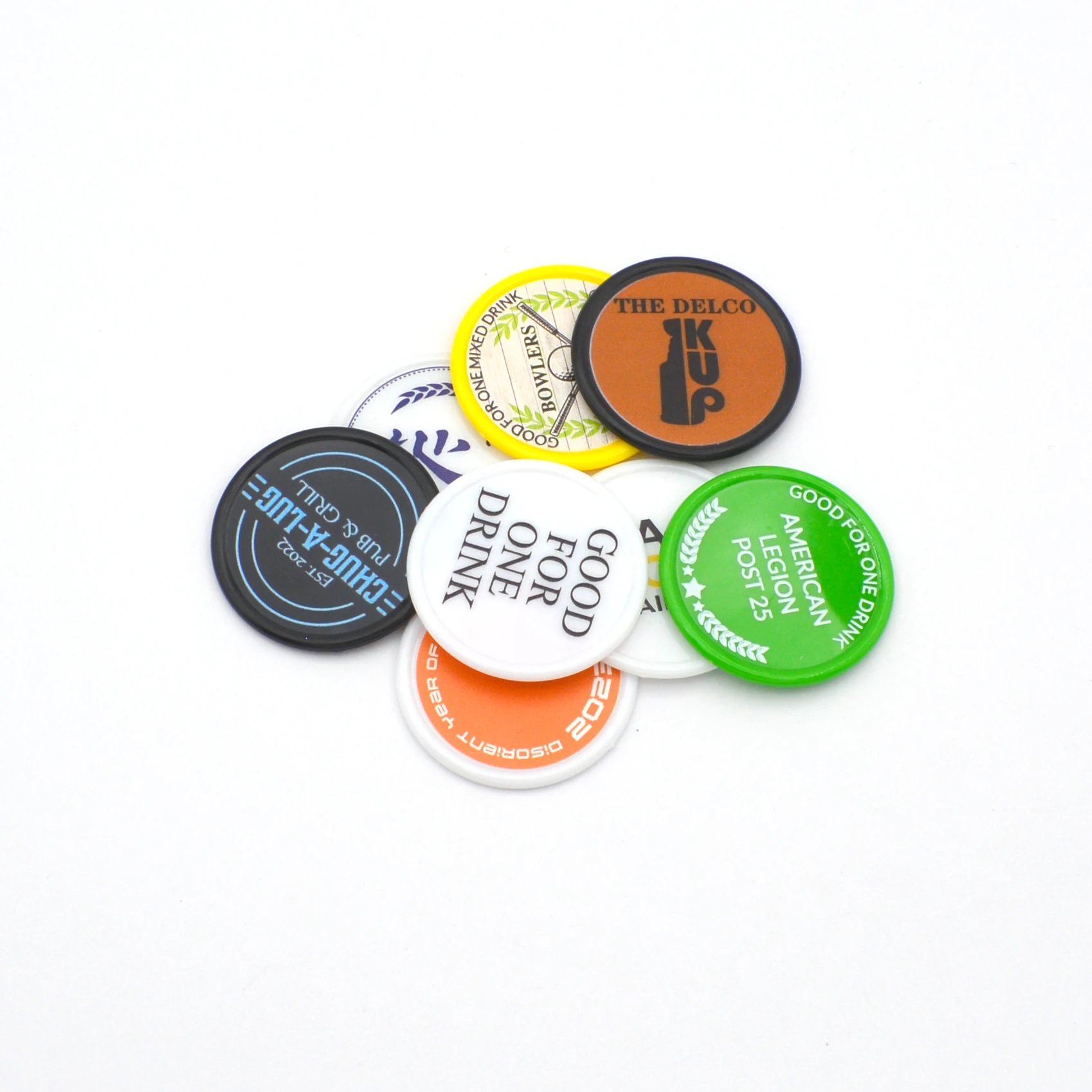 200 Custom Plastic Chips Personalized Logo,Print Your Design or Text on a chip,Good for Drink or Beer Tokens in bar