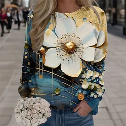 Harajuku New 3D Printing Colorful Flowers Sweatshirts Fashion Women Streetwear Pullovers Winter Girls Floral Graphic Top Clothes