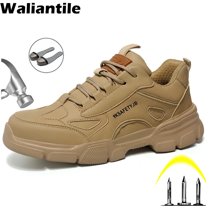 

Waliantile Waterproof Safety Shoes Men Male Puncture Proof Anti-smashing Industrial Work Boots Steel Toe Indestructible Footwear