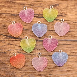 20Pcs 17*18mm 5 Color Colorful Heart Charms Resin Cabochons Glitter Gummy Candy Necklace Keychain Pendant DIY Making Accessories