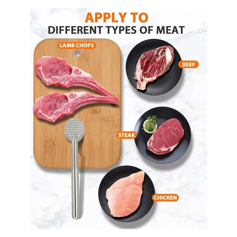 SHGO-For Beef, Chicken Dishwasher Safe Meat Tenderizer Tool, 304 Stainless Steel Mallet, 2 In 1 Pounding Device Pounder