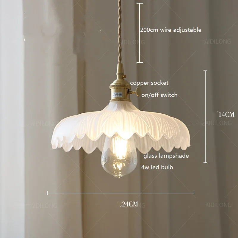 IWHD Nordic Vintage Green Glass LED Pendant Light Fixtures Copper Socket Dinning Room Bedroom Restaurant Modern Hanging Lamp