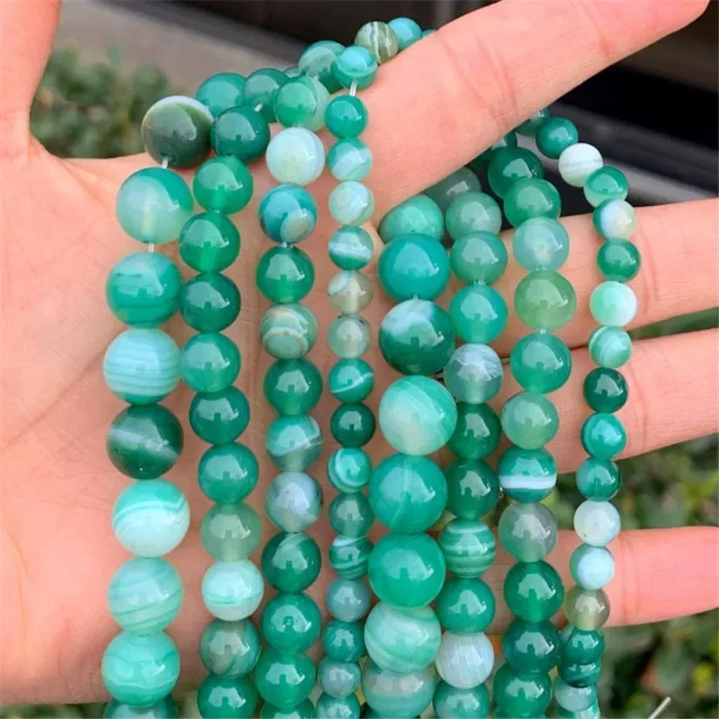 15inch Natural Green Stripe  Agate Spacer Beads Round Loose Bead DIY Crafts Jewelry Making Supplies