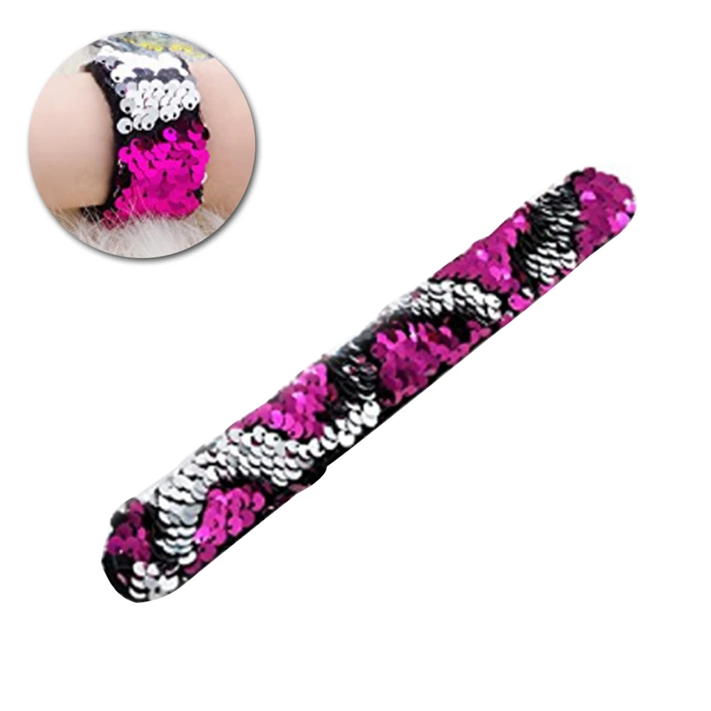 

12pcs Double Colors Sequin Slap Bracelets Kids Wrist Strap Party Favors Christmas New Year Carnival Gift For Children Bright