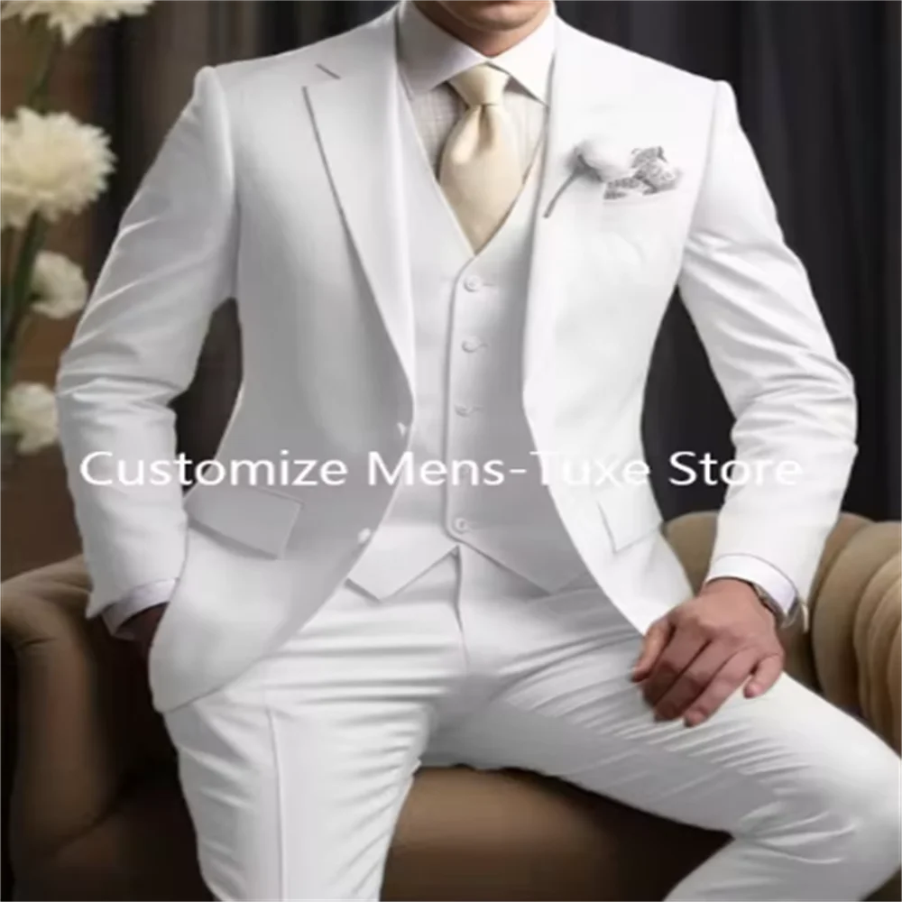 

Men's Slim Fit Suits (Jacket+Vest+Pant) Wedding Groom Tuxedos Prom Formal Male Party Blazers Traje Hombre