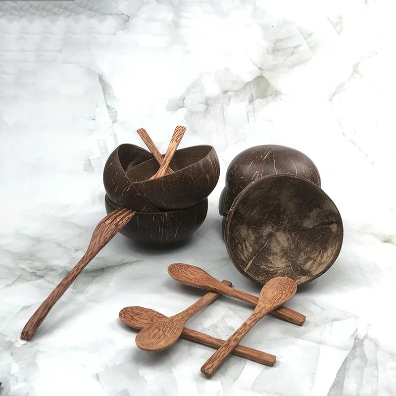 Pure natural coconut wooden bowl spoon kitchenware exquisite craftsmanship rice dessert bowl salad noodle bowl mousse pasta