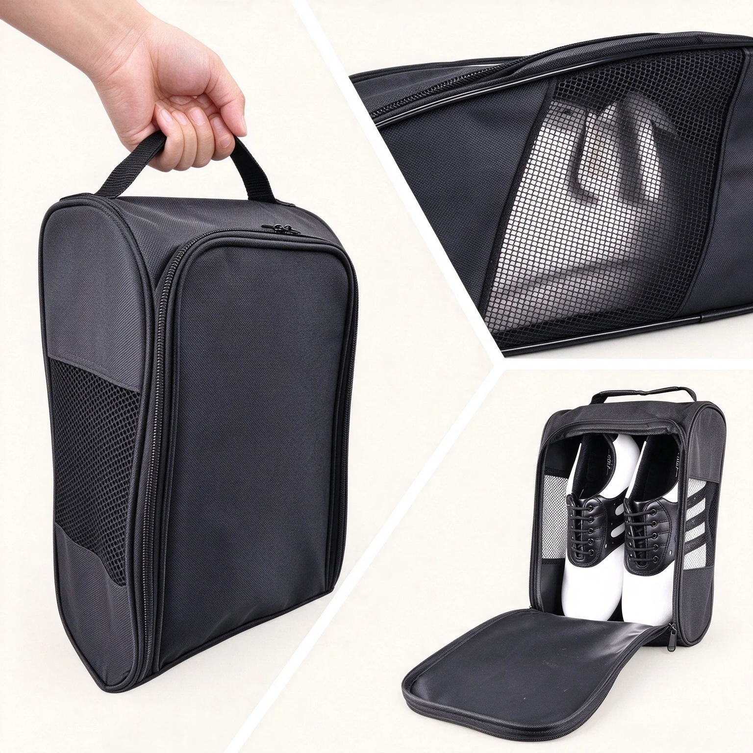 Portable Golf Shoe Bag Oxford Cloth Shoe Carrier Breathable Golf Handbag Shoe Storage Bag For Football Tennis Shoes