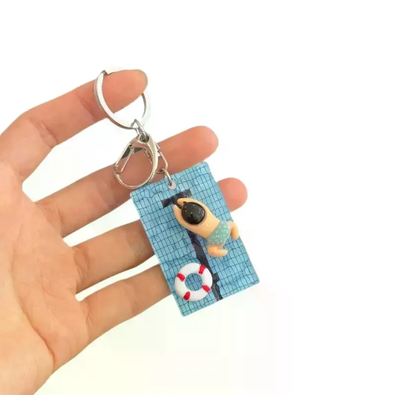 Blue Yellow Swimming Keychain Stylish Pool Car Key Ring Pendant for Swimmers Backpacks Purse Holder Practical Gift