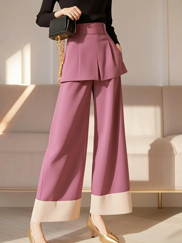 

Женские повседневные брюки Ele с высокой талией и широкими штанинами, весенняя новинка, имитация двухслойного дизайна с эффектом фартука, удобные прямые брюки-трубы