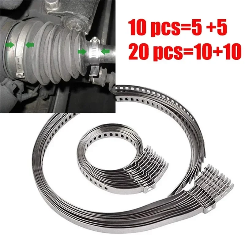 Stainless Steel 10/20Pcs Adjustable AXLE CV Joint Boot Crimp Clamp Kit