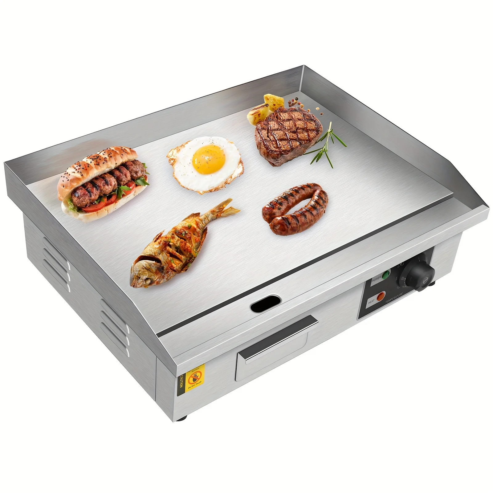 

22" Electric Countertop Flat Top Griddle 1600W 110V, Commercial Electric Griddle, Non-Stick Restaurant Teppanyaki Grill, Stainle
