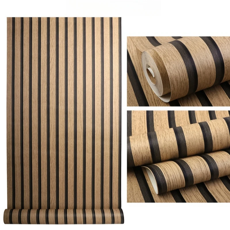 Self-adhesive Wall Wallpaper Wood Grain Striped Peel and Stick Wallpaper Removable Self-adhesive Vinyl Furniture Dormitory Home