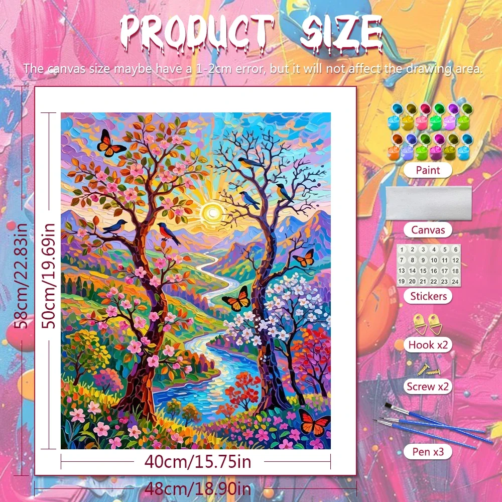 Digital Oil Painting Tree Flower Landscape DIY Acrylic Paint By Numbers Scenery River Craft Kits Living Room Modern Home Decor