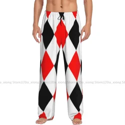 Pijamas con patrón de rombos para hombre, pantalones de salón, pantalones de dormir, color rojo, negro y blanco