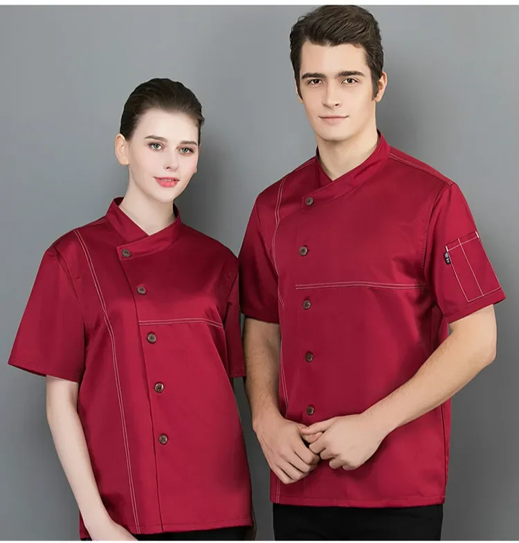 Uniformes de Service de Chef à manches courtes pour femme, uniforme de cuisine d'hôtel, vêtements de travail à simple boutonnage, outil de restauration de Restaurant