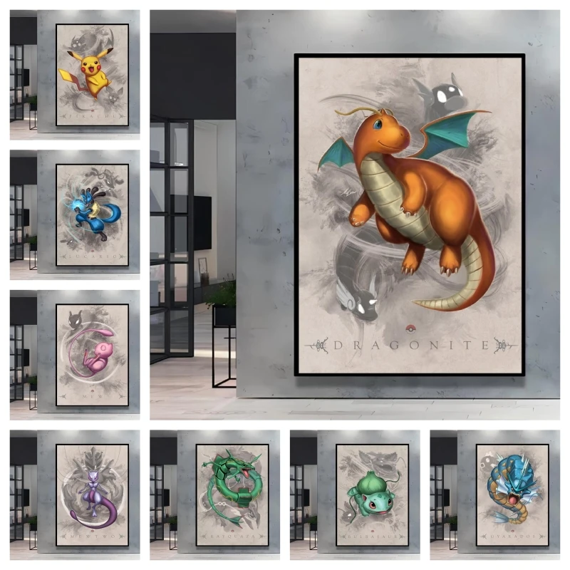 

Hot Anime Poster Pokemon Charizard Mewtwo Living Room Children Gifts Canvas Painting Spray Printing Cartoon Character Picture