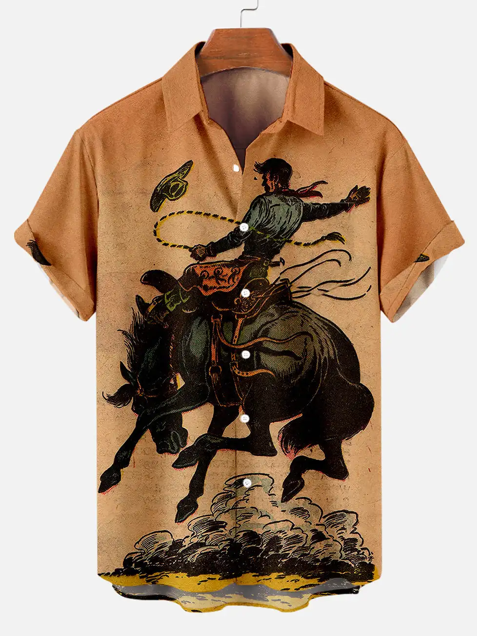 2024 Men\'s Casual Retro Equestrian Cowboy Poster shirts 3D Print Turndown Collar Shirt Short Sleeve Shirt Summer Shirts For Boys