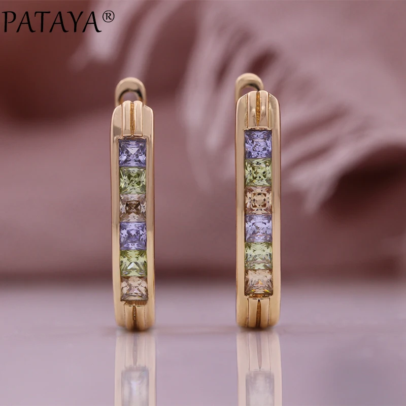 PATAYA Trendy Color Natural Zircon Earrings For Women Fashion 585 Rose Gold Color Accessories Girl Daily Wear Jewelry