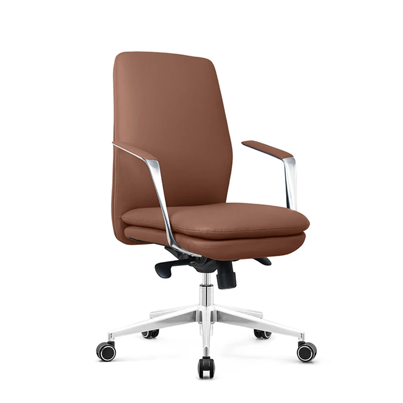 Silla de oficina de cuero PU con respaldo medio de apoyo, asiento acolchado y respaldo, reposabrazos fijos, reduce la fatiga trasera durante mucho tiempo de trabajo