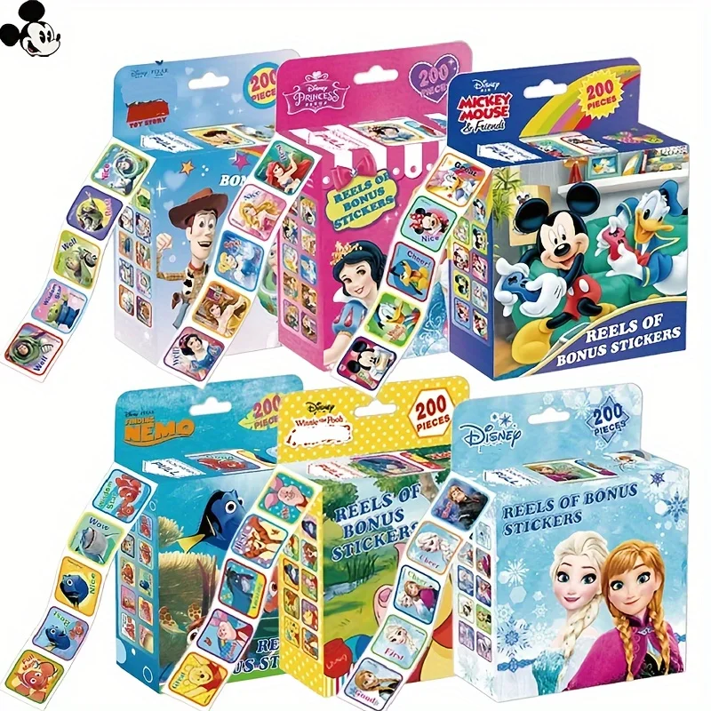 200pcs/Box Disney Frozen Princess Mickey Mouse Lightning Mcqueen Sofia The First Glitter Stickers Beautiful Cartoon Characters