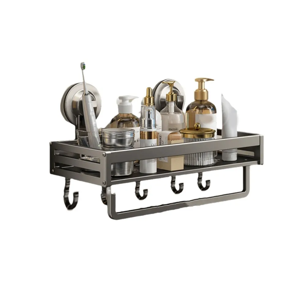 رف تخزين كوب شفط من الألومنيوم للمساحة، رف شامبو مثبت على الحائط، منظم أدوات الزينة قابل للفصل