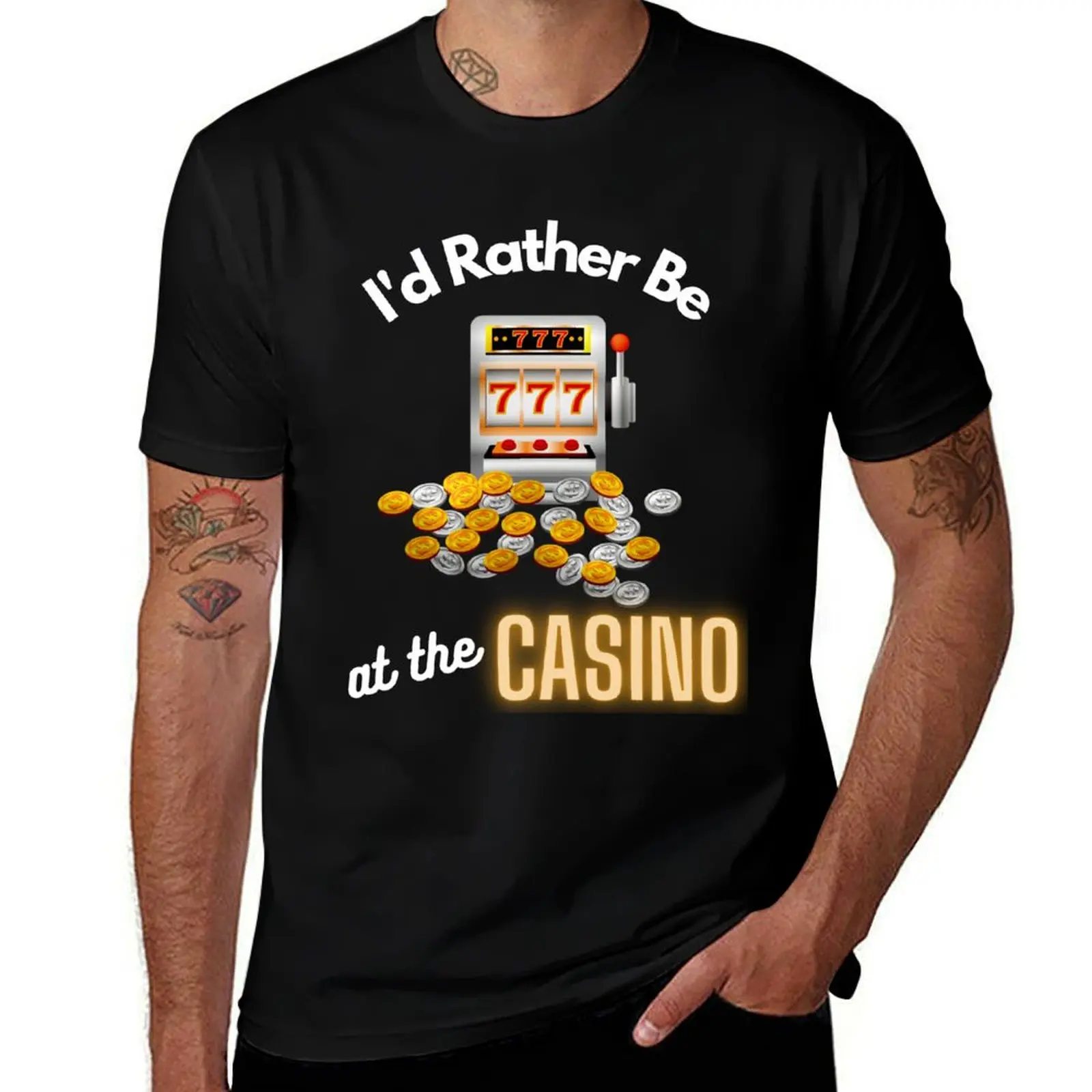 Casino Lovers Funny- Id Rather Be At The Casino Slot Machine T-Shirt Fashion Pattern Printed Tee Shirt T-Shirt
