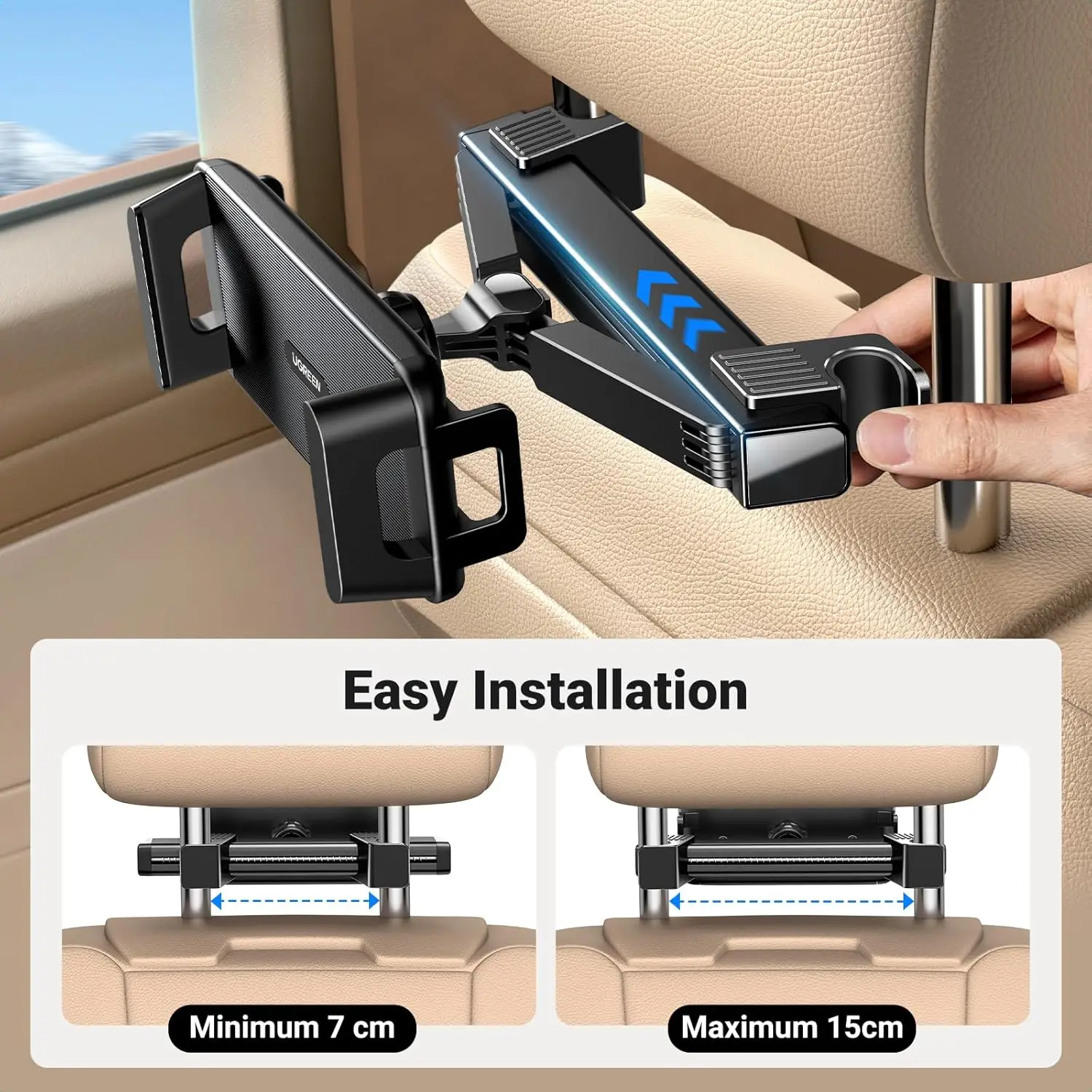 UGREEN Tablet Holder Car Headrest Tablet Holder Children's Headrest Mount 360 Degree