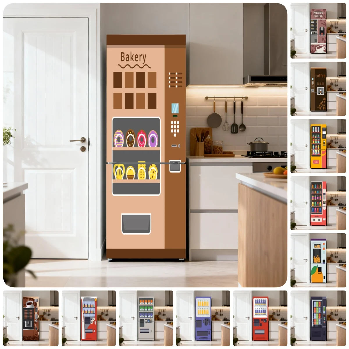 Vending Machine Fridge Door Sticker Art Wrap Waterproof Aesthetic Vinyl Sticker for Kitchen Refrigerator Wallpaper Decoration