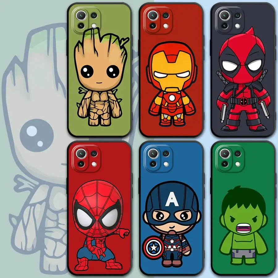 Phone Case for Xiaomi Mi 11 Lite 10T 12X 12T Pro 11 12 13 Lite 14 Pro Black Soft Cover Capa Marvel Cartoon Ironman Spiderman