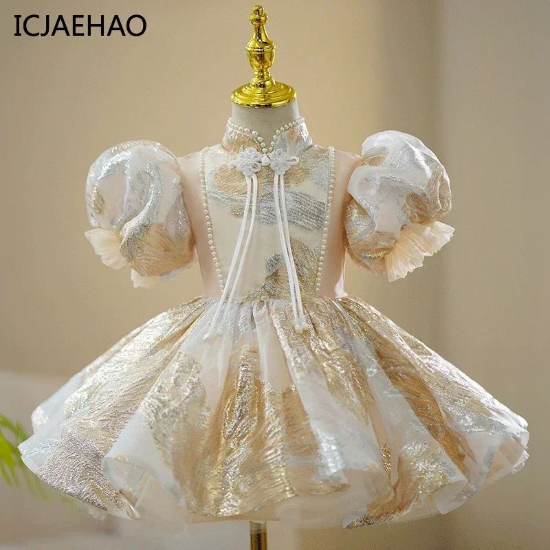 2025 Princess Wedding Birthday Party Luxury Short Evening Gown Child Embroidery Champa Kids Pageant Dresses Toddler Girl Clothes