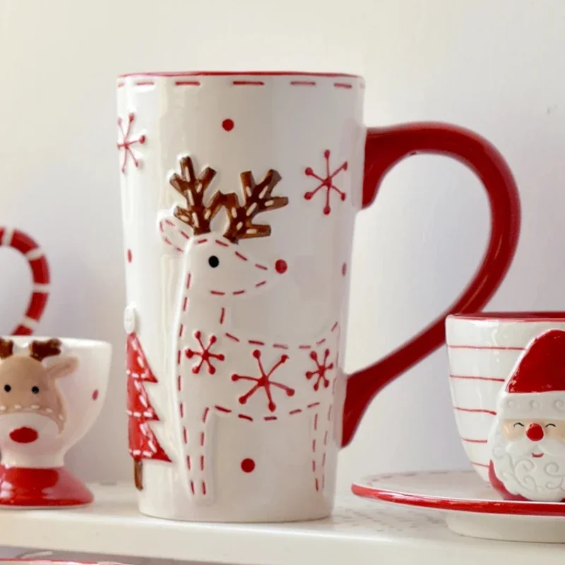 

Керамическая кофейная кружка с Санта-Клаусом и лосем, чашка для завтрака и овсянки, праздничная кружка для молока для рождественских подарков и домашнего декора