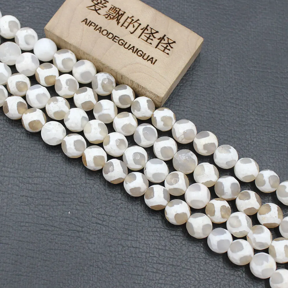 

APDGG 8mm Natural White Agate Faceted Round Real Stone Loose Beads 15" Strand Jewelry Making DIY