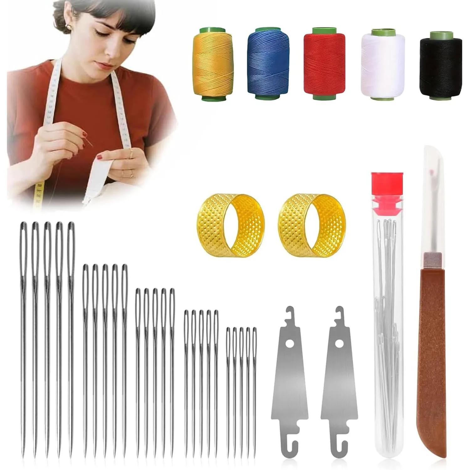 

Durable Big Eye Steel Needles Complete Sewing Kit with Case for Embroidery Cross Stitch Yarn Tapestry Fabric Mending supplies