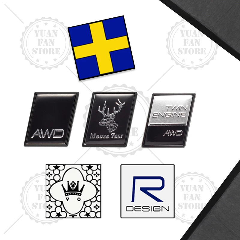 Moose Test R Design Sweden Flag Crown Twin Engine AWD Prancing Deer Emblem Car Styling 3D Sticker Metal Logo Badge For Volvo - view 6