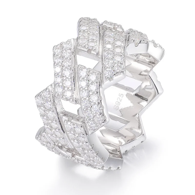 

16YTQR0003-43 Lefei Fashion Luxury Diamond-set Classic Moissanite Hiphop Rhombus Chain Rings For Women s925 Silver Jewelry Gift