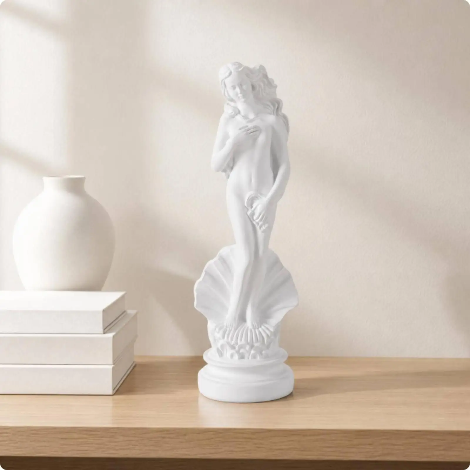 Aphrodite Resin Sculpture Shell-Backed Greek Deity Figurine Round Base
