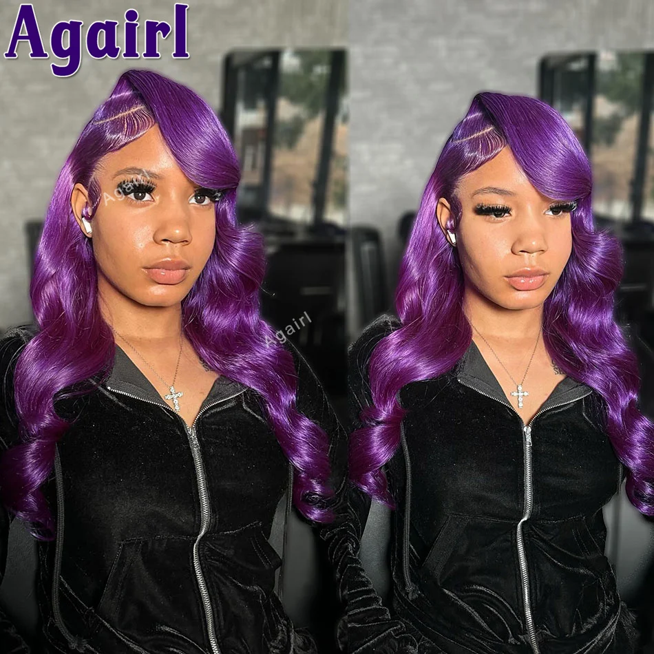 

Dark Purple Body Wave Lace Front Human Hair Wigs Brazilian Remy Hair 13x6 13x4 Lace Frontal Wig 200 Density 6X4 Closure Lace Wig