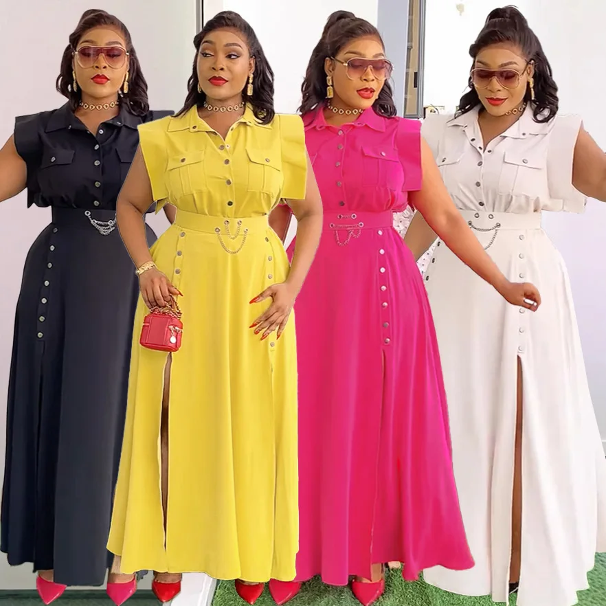 

Elegant Lapel Neck Sleeveless Two-piece Set Fashionable Buttons Shirt and Skirt Sexy Split Woman Skirt Suit 2025 New
