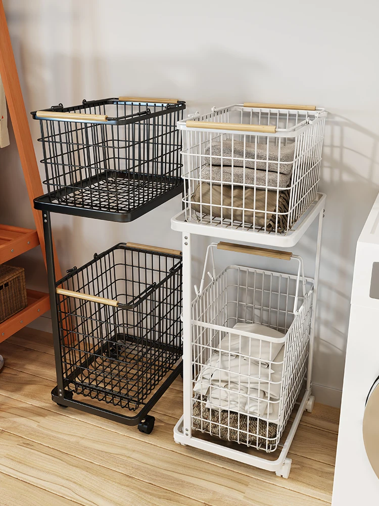 Mobile Bathroom Laundry Basket with Wheels Dirty Clothes Storage Basket Laundry Hamper Temporary Placement Clothes Organizer