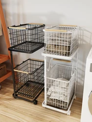 Mobile Bathroom Laundry Basket with Wheels Dirty Clothes Storage Basket Laundry Hamper Temporary Placement Clothes Organizer
