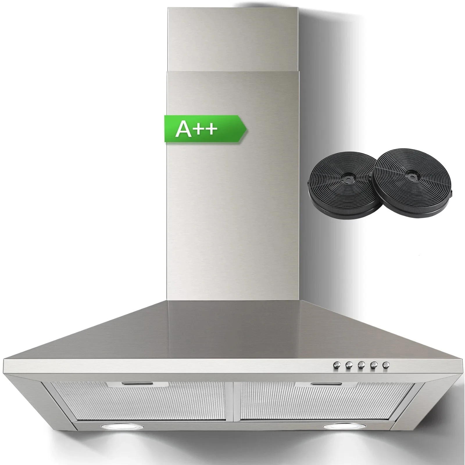 SNDOAS 60 cm de aço inoxidável montado na parede Duted/Ductless A++ com filtros de luz LED, 350m3/h capô de 3 velocidades