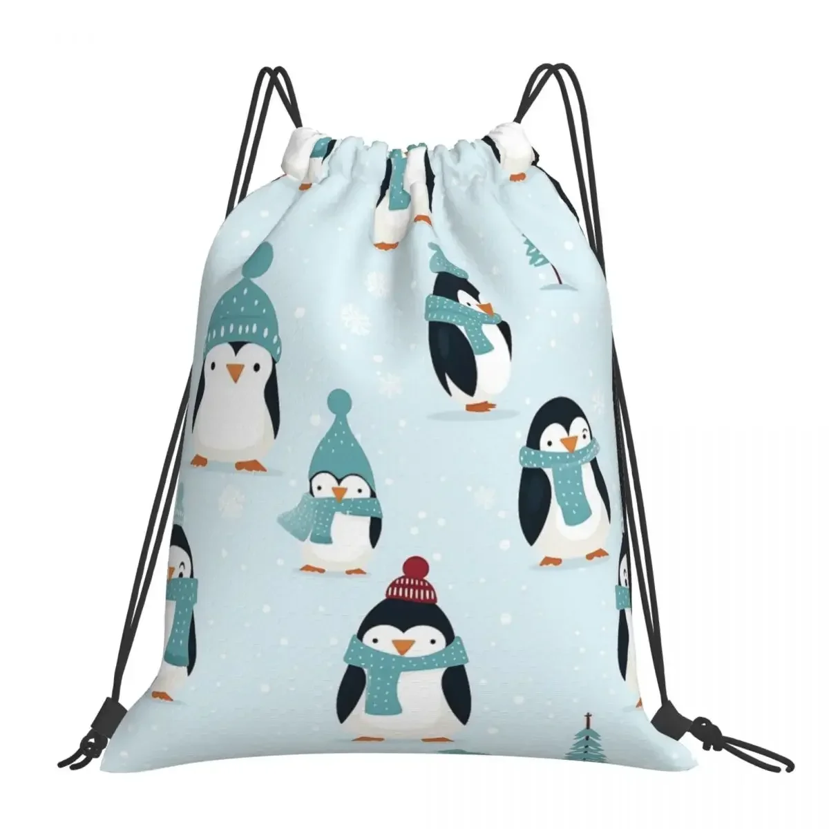 

Cute Penguin Pattern Backpacks Multi-function Portable Drawstring Bags Drawstring Bundle Pocket Shoes Bag BookBag Travel School