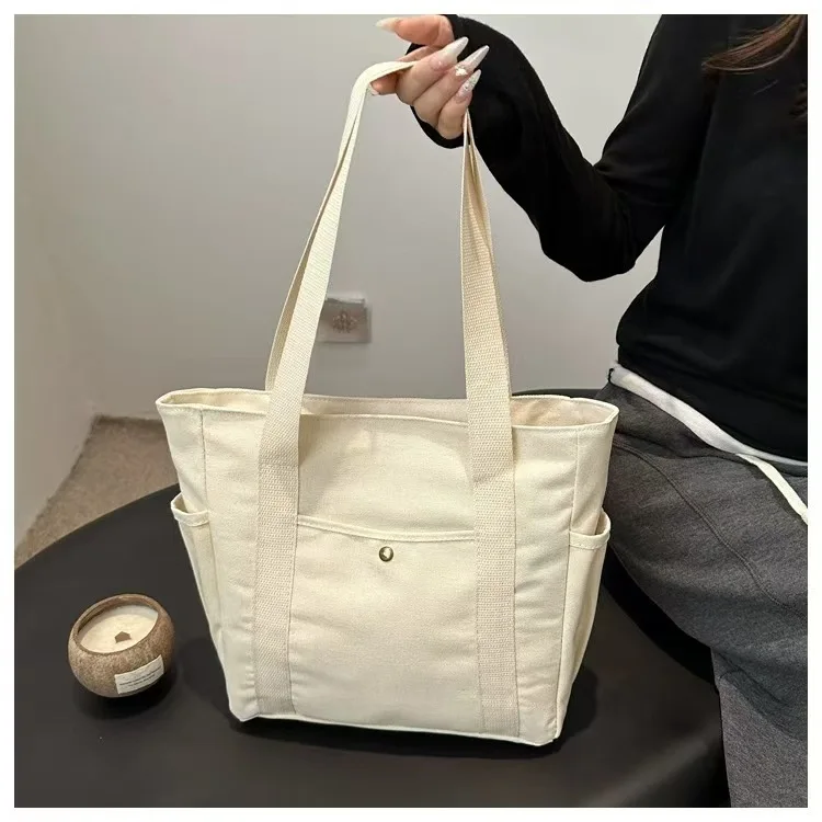 Große Canvas-Tragetasche für Arbeit und Ausgehen, Hochwertige Vielseitige Tasche für Pendler, Literarische und Künstlerische Studentenmode – Detail 14