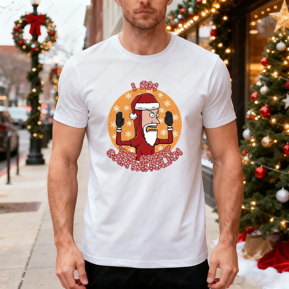 عيد الميلاد أنا العظيم سانتا هوليو الجرافيك تي شيرت Beavi and Buttheads الكلاسيكية قصيرة الأكمام الصيف الرجال القطن الرجال التي شيرت #2
