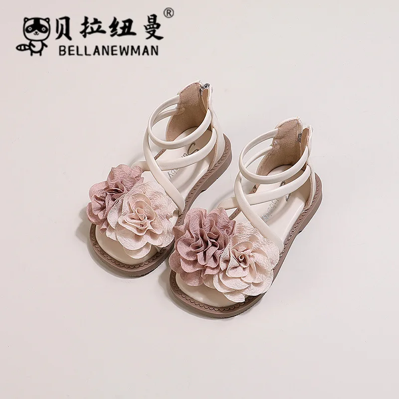 Sandalias de estilo coreano para niña pequeña, zapatos de princesa con flores, sandalias de princesa sencillas e informales para verano, 2024